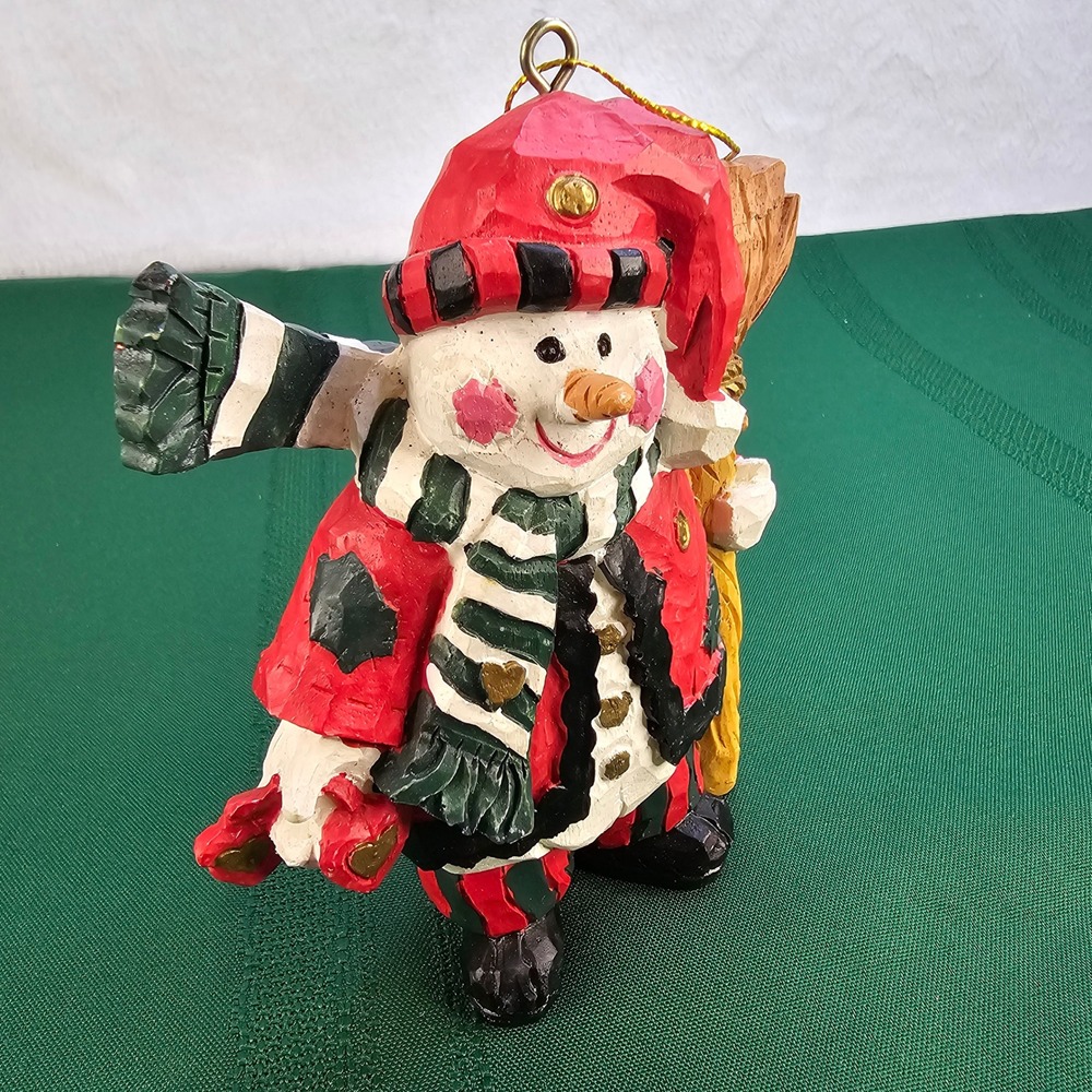 Whimsical Snowman with Broom Christmas Holiday‎ Ornament Figurine Decor